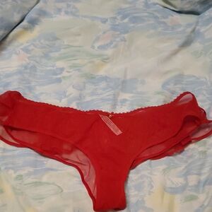 Victoria's Secret Red Sheer Bikini Panty with Gold Charm